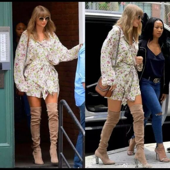 Faux Suede Over Knee Boots Rhinestone Block High Heel Stretch Thigh Boot pink 🔥 - Picture 4 of 10